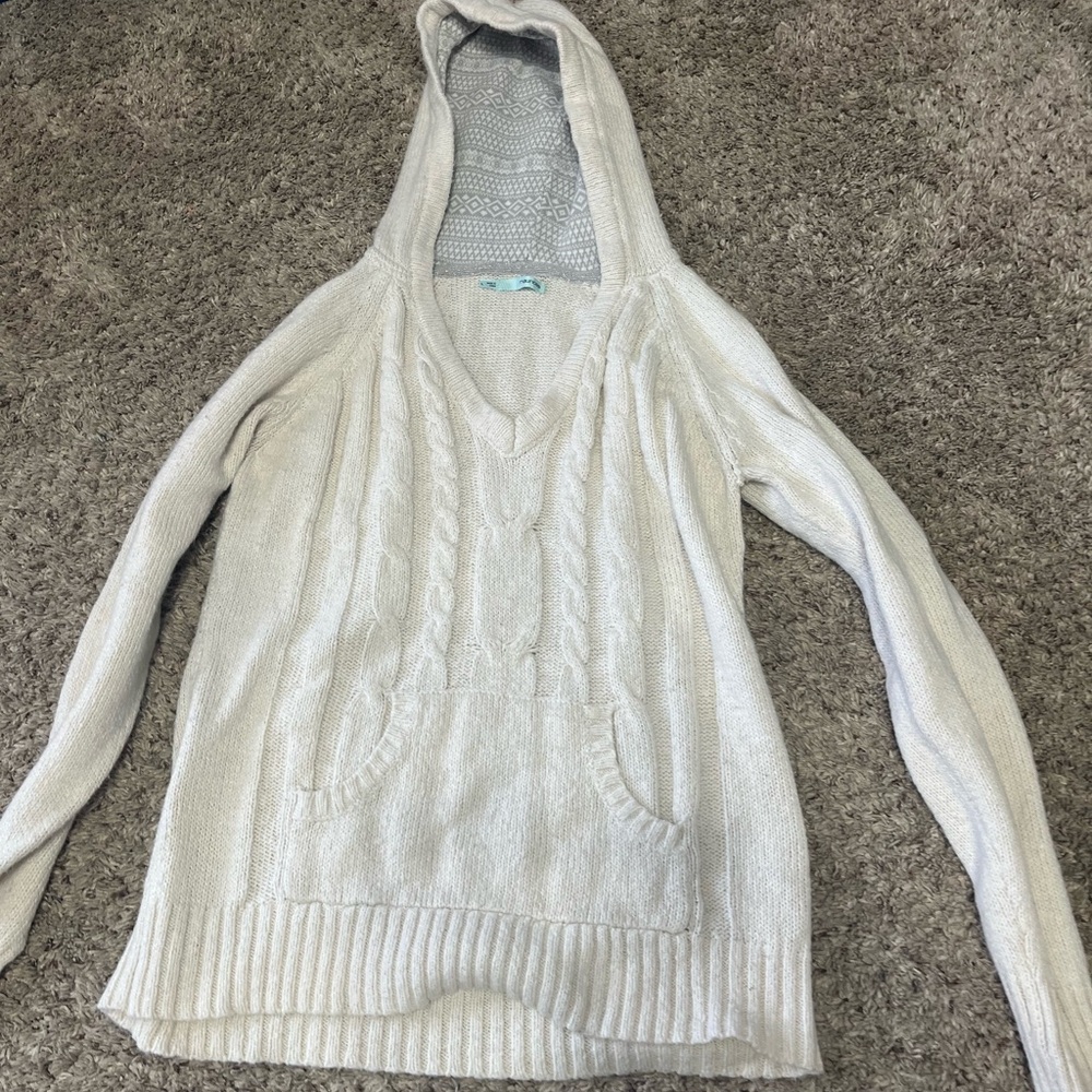 Maurices Cream V-Neck Hooded Sweater